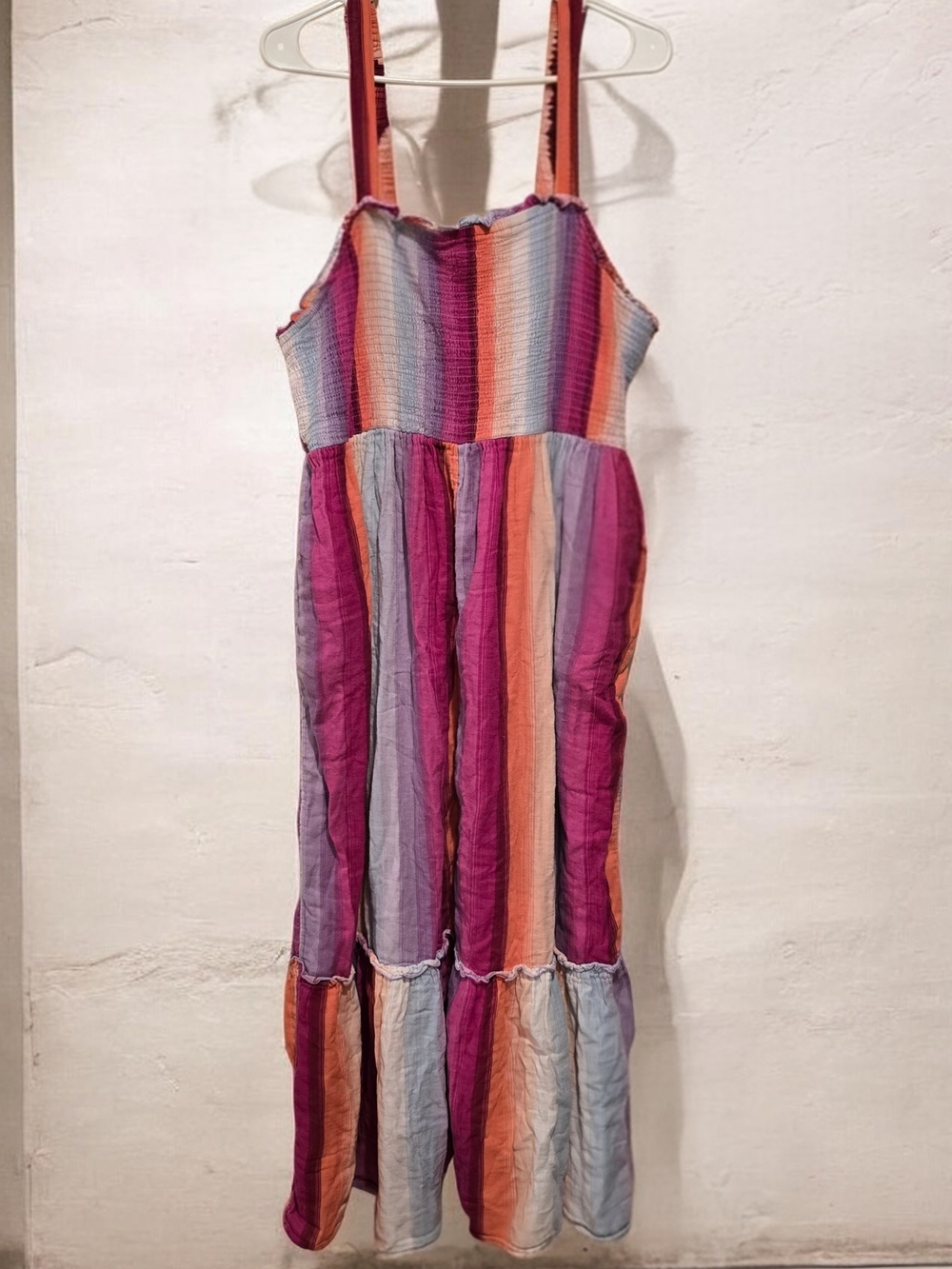 Terra & Sky Striped Midi Dress in Pink, Orange, Purple, Blue. SIZE 1X 16/18